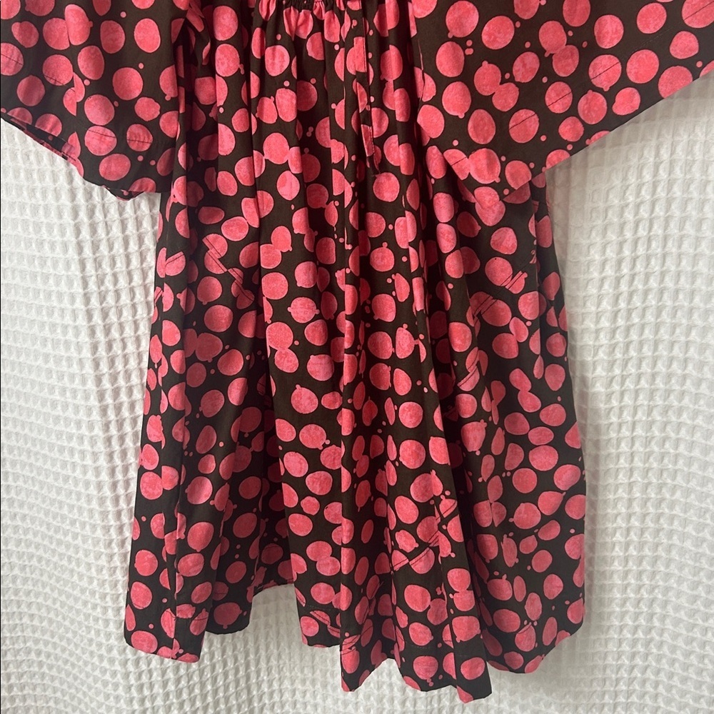 Free People Jodie Printed Tunic Small Chocolate Pink Dot Flowy Oversized - Picture 13 of 13